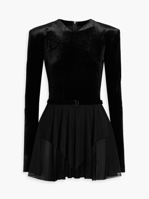 NORMA KAMALI Pickleball belted stretch-velvet and mesh mini dress