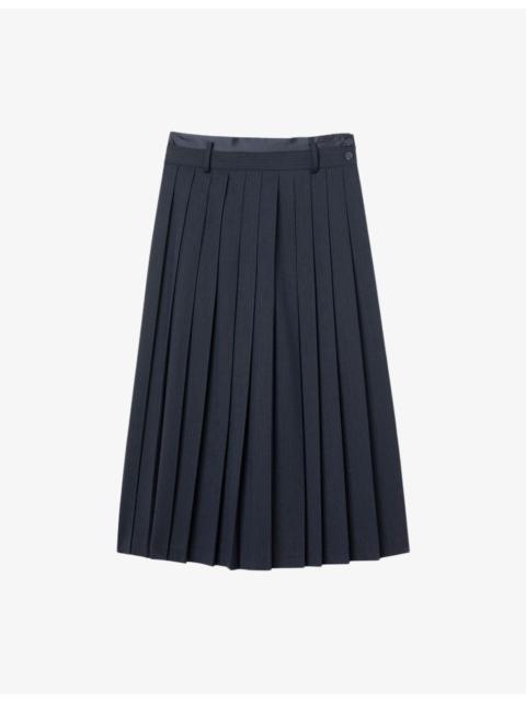Sandro Pleated High-Rise Stretch Wool-Blend Midi Skirt