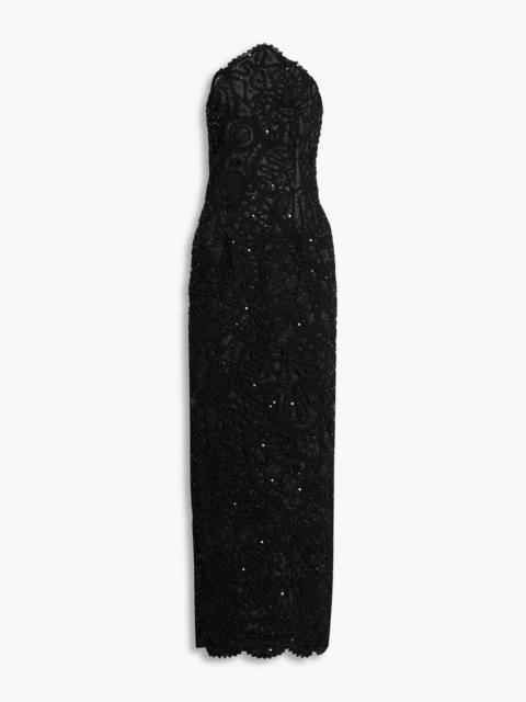 CAROLINA HERRERA Strapless sequin-embellished lace gown