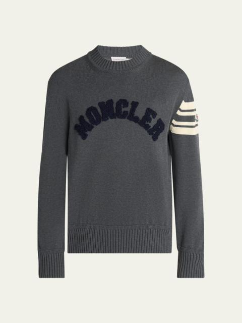 Moncler Men's Curved Logo Knit Crewneck Sweater
