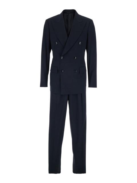 GIORGIO ARMANI Giorgio Armani Men Blue Double-Breasted Suit With Peak Lapels In Wool Man