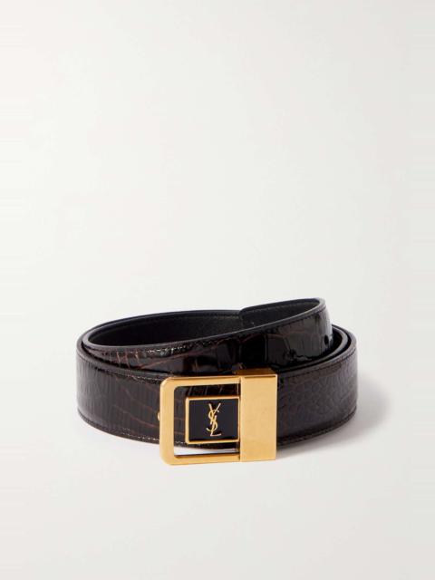 Croc-effect leather belt