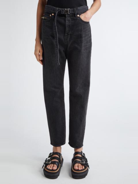 sacai Sacai Belted Straight Leg Jeans in Black at Nordstrom