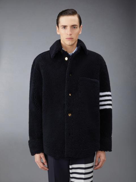 Thom Browne Navy Dyed Shearling 4-Bar Oversized Shirt Jacket