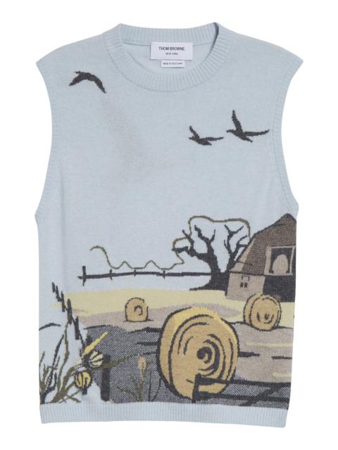Thom Browne Thom Browne Seasonal Print Sleeveless Cashmere Sweater in Light Blu at Nordstrom