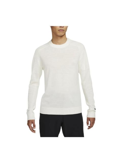 Men's Nike Tiger Woods Solid Color Elastic Breathable Golf Round Neck Wool Sweater Mountain White CU