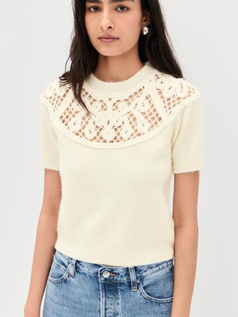 FRAME The Lace Gathered Cashmere Sweater