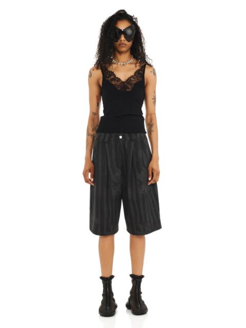 Collina Strada BLACK WAVY FLORAL STRIPE CATCHFLY SHORTS