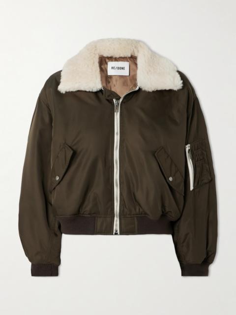 RE/DONE Cropped Padded Faux Fur-trimmed Shell Bomber Jacket