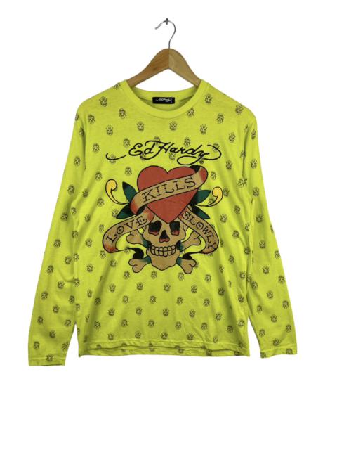 Other Designers Ed Hardy - Ed Hardy Full Print Long Sleeve Shirt Green