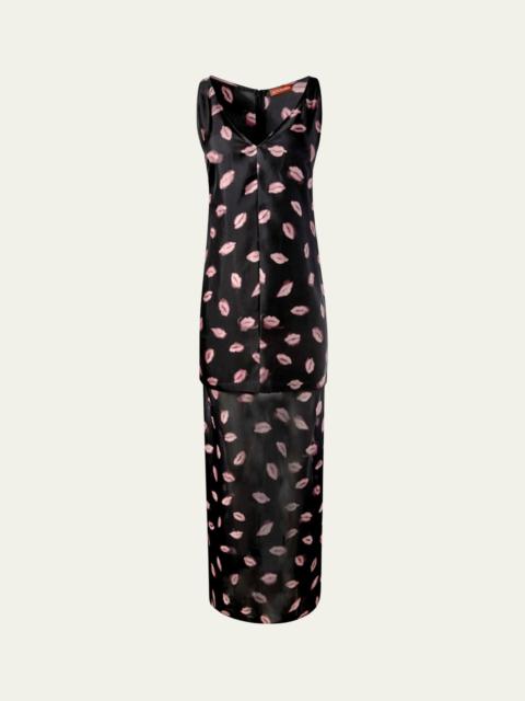 Katrin Lip-Print Silk Maxi Dress