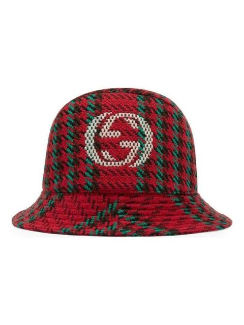 GUCCI Gucci Houndstooth Wool Fedora With Interlocking G 'Red' 640876-4HABN-8200