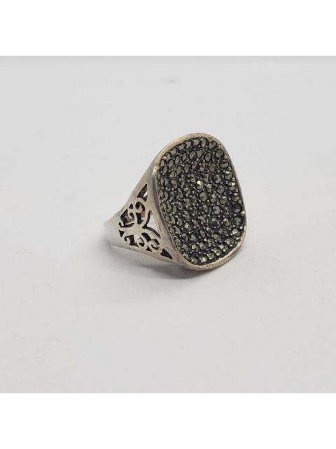 Other Designers Handmade - Vintage .925 Sterling Silver & Marcasite Pave Square Concave Ring, Size 7