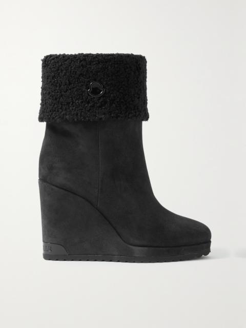 Moncler W Short Faux Shearling-lined Suede Wedge Ankle Boots