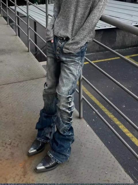 Other Designers Distressed Denim Flared Jeans with Button Detail | Unique