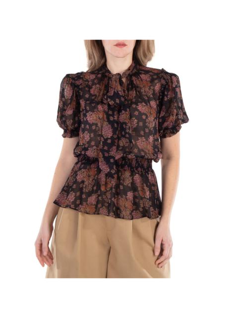 Other Designers Polo Ralph Lauren Georgette Floral Tie-Neck Blouse