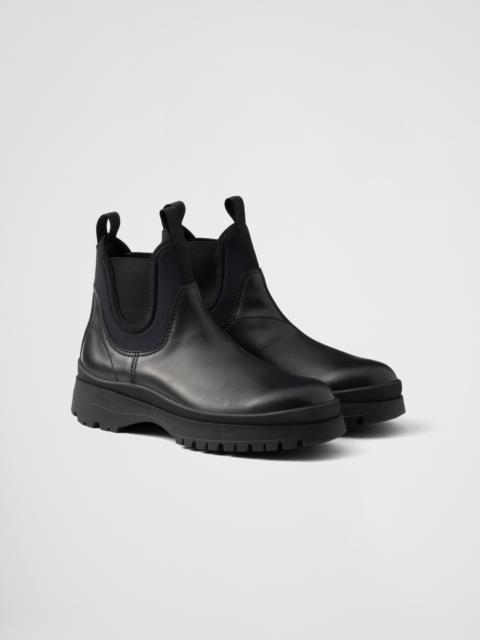 Prada Leather and stretch fabric Chelsea boots