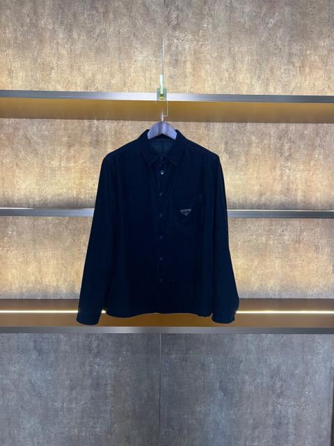 Prada Prada Corduroy Triangle Logo Snap Button Up