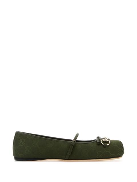 Gucci Women Dark Green Gg Fabric Ballerinas