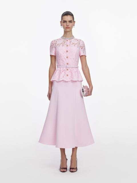 self-portrait Pink Lace Crepe Midi Dress