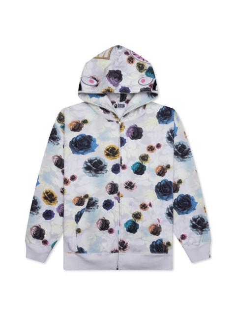 A BATHING APE® FLORAL CAMO SHARK RELAXED FIT FULL ZIP HOODIE - IVORY