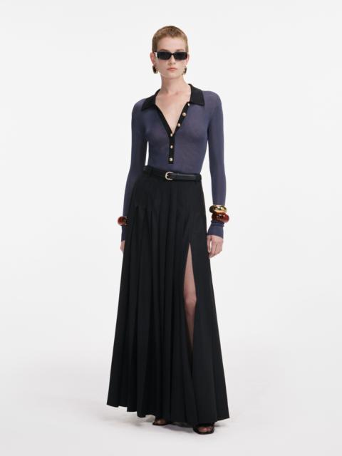 self-portrait Black Pleated Twill Maxi Skirt
