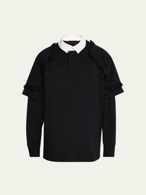 Simone Rocha Men's Heavy Jersey Double-Layer Embroidered Rugby Shirt