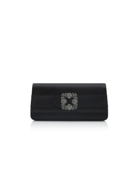 Manolo Blahnik Black Satin Jewel Buckle Clutch