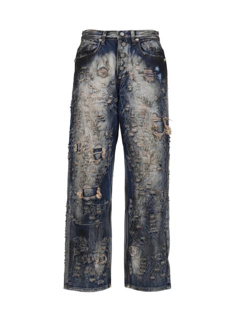 Thug Club HARD-WASHED DAMAGED DENIM PANTS / BLU