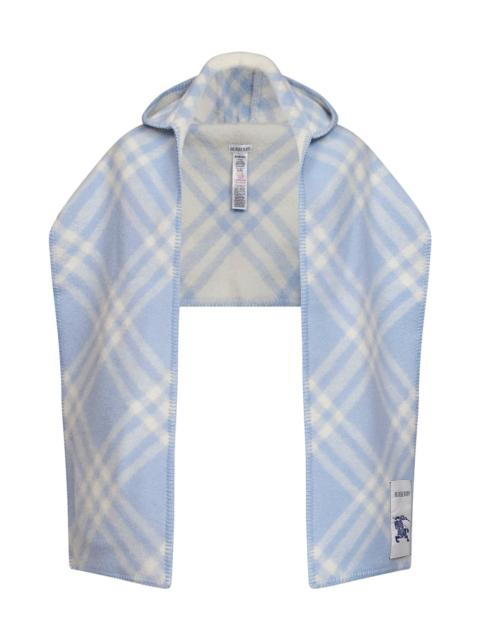 Burberry Burberry Women Light Blue Checked Wool Hooded Scarf <Br/>