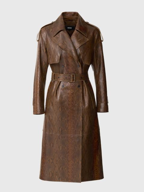 MACKAGE CARMELA-SNK Snake Pattern Leather Trench with Belt