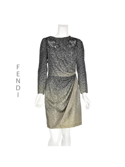 FENDI Black/Gray/Taupe Hombre Silk Floral Mini Dress
