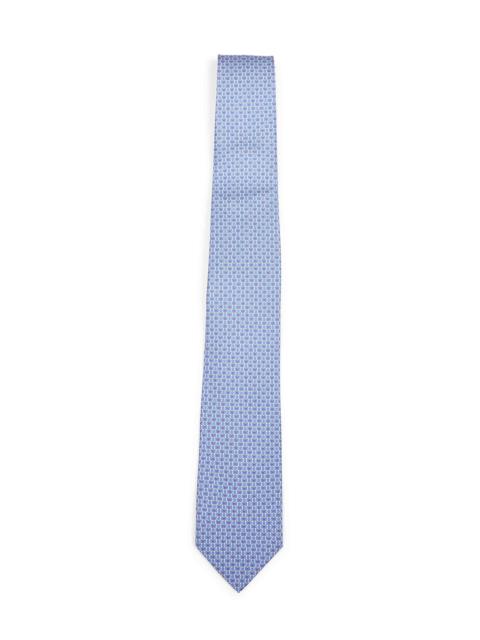 FERRAGAMO Light blue Gancini print silk tie