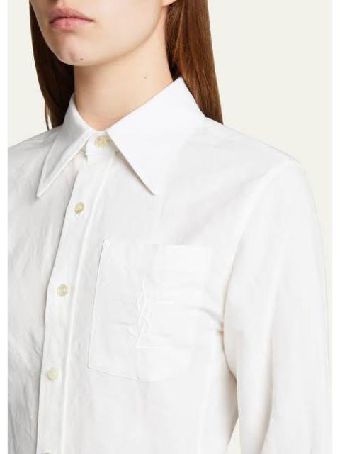 SAINT LAURENT SLP White Linen Logo Embroidered Pocket Cuffs Shirt