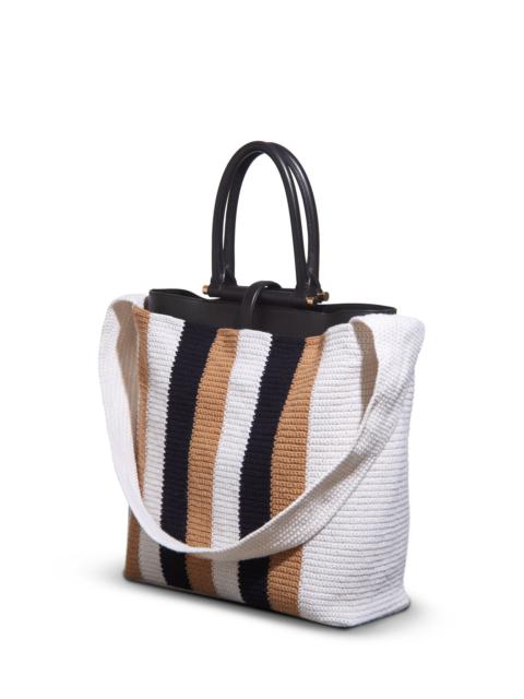GABRIELA HEARST Large Crossover Knit Bag in Ivory, Black & Camel Cashmere