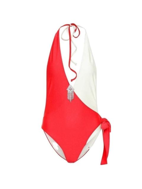 GUCCI Embellished Colorblocked White & Red Swimsuit