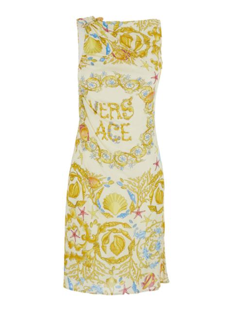 Versace Women 'Underwater Barocco' Multicolor Sleeveless Dress With Tie Detail On The Sleeve And All