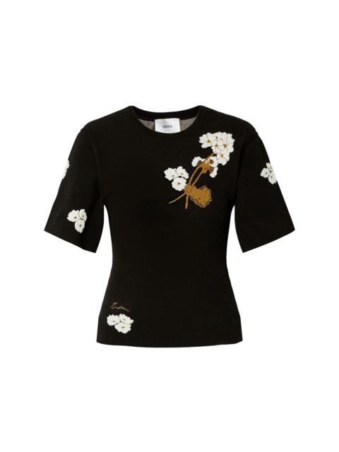 floral-intarsia T-shirt