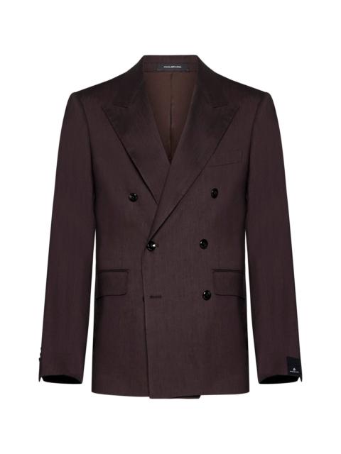 Other Designers Tagliatore Men Linen And Wool-Blend Double-Breasted Blazer