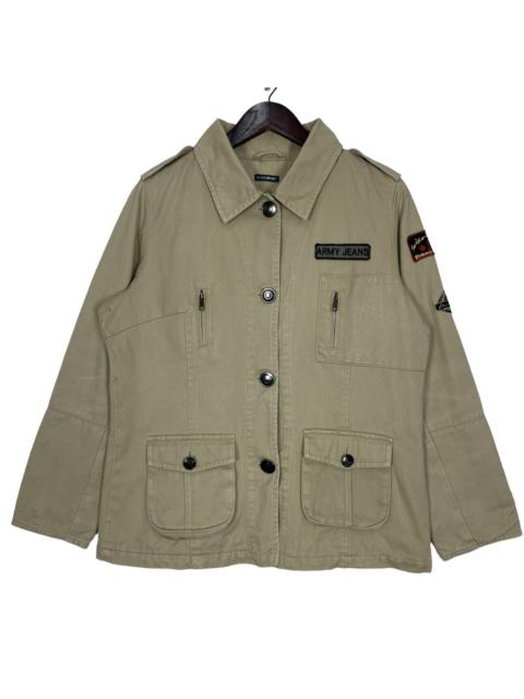Other Designers Vintage Army Jeans Jacket Button Up By Active Wear Patches