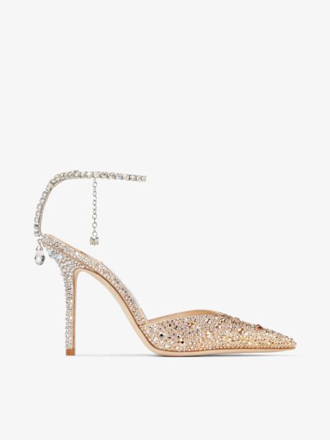 JIMMY CHOO Saeda 100
Gold Satin Pumps with Swarovski Crystals