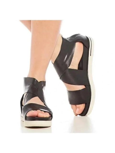 Other Designers Eileen Fisher Sneaker Sandal Sport Tumbled Leather Crisscross Straps Black 6.5