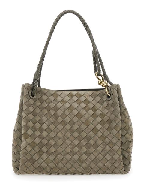 Bottega Veneta Bottega Veneta Women 'Parachute Large' Green Shoulder Bag With All-Over Intreccio Motif And Removabl