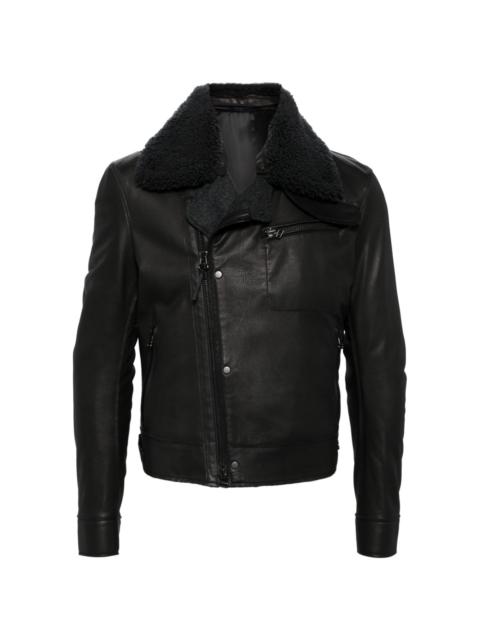 shearling-collar leather jacket