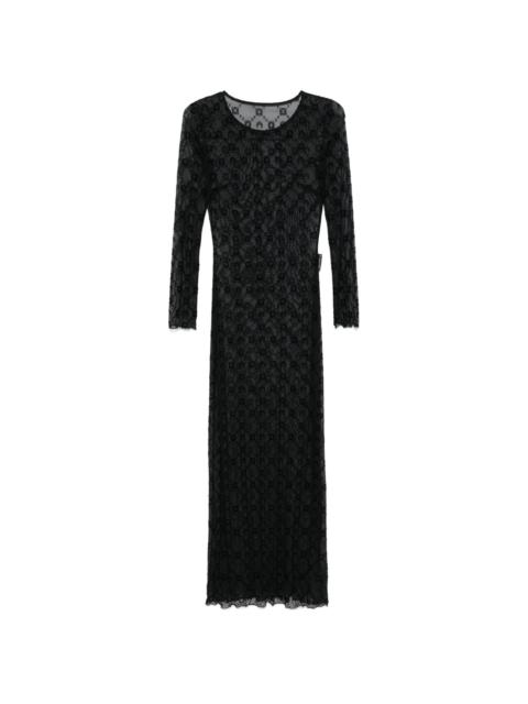 mesh flocked maxi dress