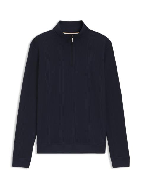 BOSS COTTON-BLEND ZIPPER-NECK SWEATSHIRT WITH WAFFLE STRUCTURE