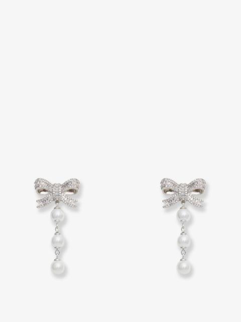 self-portrait Self-Portrait Crystal Bow Pearl Droplet Earrings Silver
