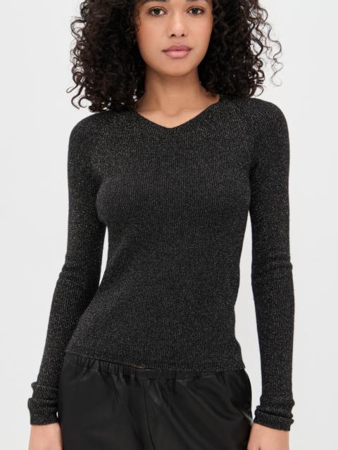Vince Metallic High V Neck Pullover