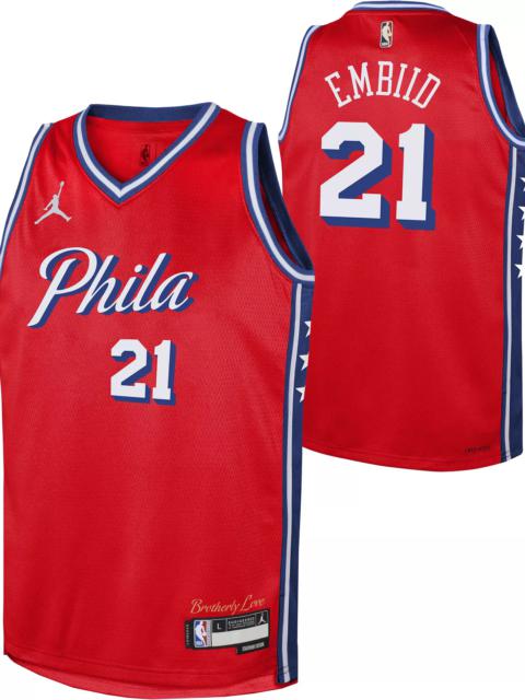 Jordan Jordan Youth Philadelphia 76ers Joel Embiid #21 Red Dri-FIT Swingman Jersey