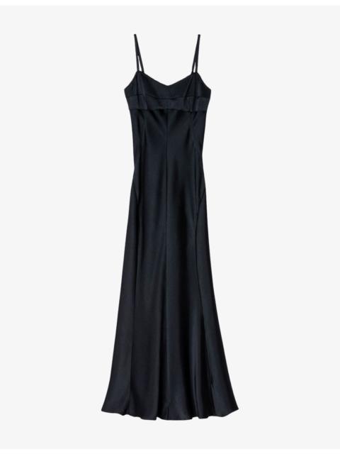 Sandro V-Neck Sleeveless Satin-Effect Midi Dress